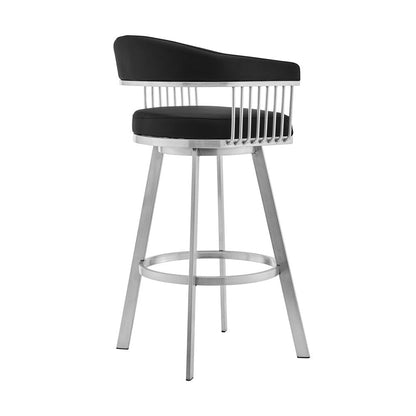 25" Black And Silver Fabric And Iron Backless Counter Height Swivel Bar Chair HomeRoots