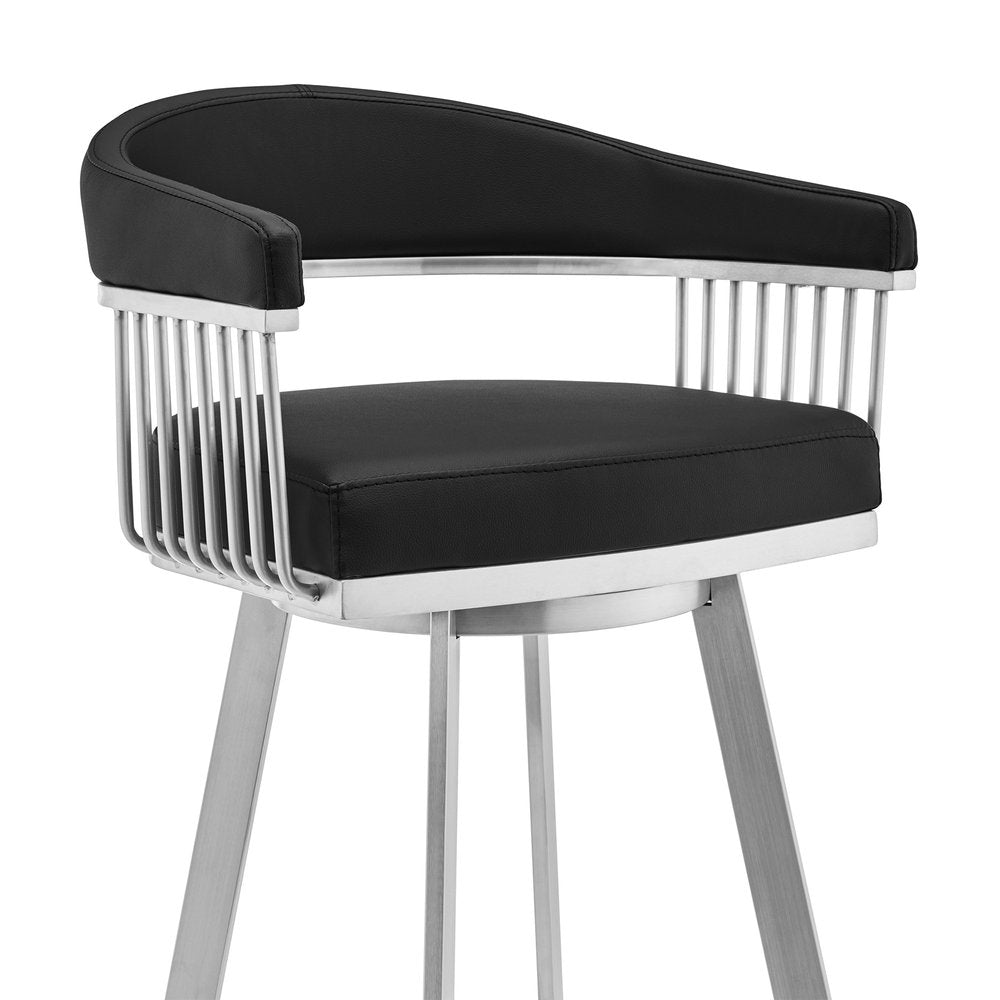25" Black And Silver Fabric And Iron Backless Counter Height Swivel Bar Chair HomeRoots