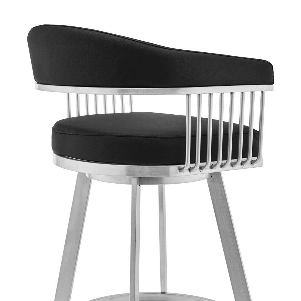 25" Black And Silver Fabric And Iron Backless Counter Height Swivel Bar Chair HomeRoots