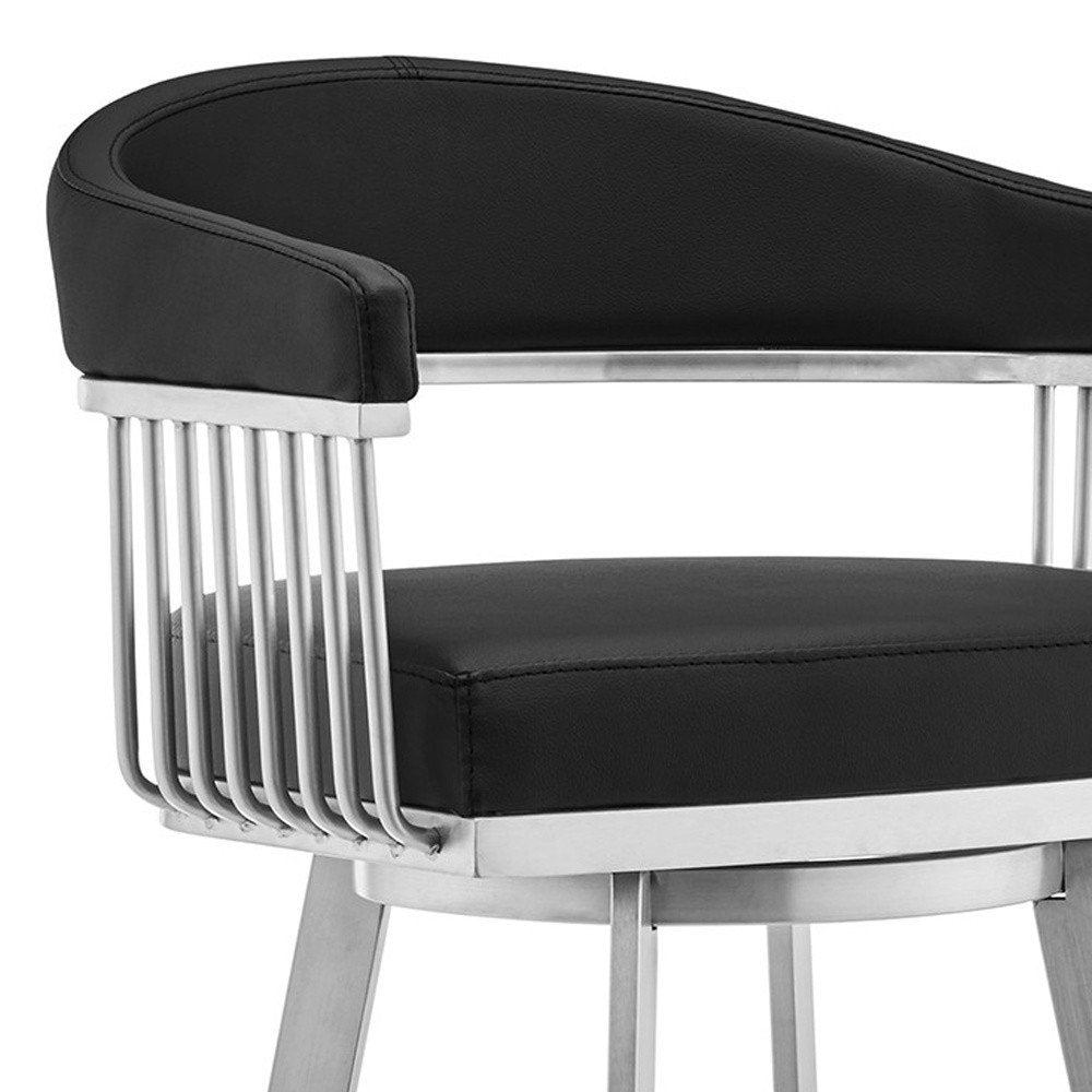 25" Black And Silver Fabric And Iron Backless Counter Height Swivel Bar Chair HomeRoots