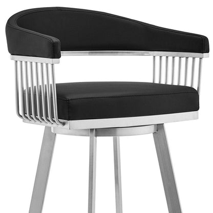 25" Black And Silver Fabric And Iron Backless Counter Height Swivel Bar Chair HomeRoots