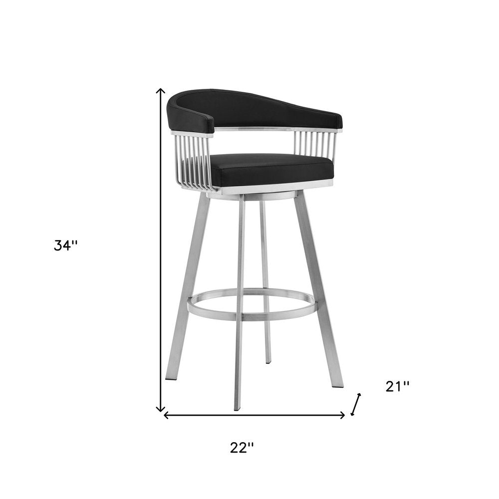 25" Black And Silver Fabric And Iron Backless Counter Height Swivel Bar Chair HomeRoots