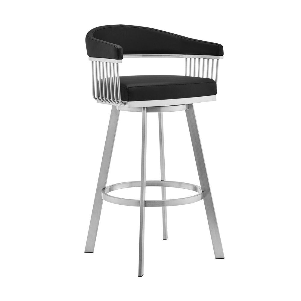 25" Black And Silver Fabric And Iron Backless Counter Height Swivel Bar Chair HomeRoots