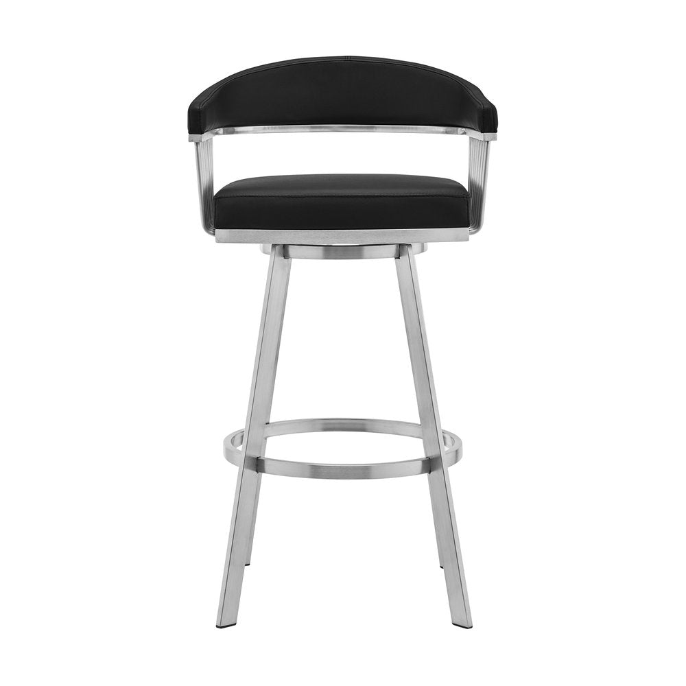 29" Black And Silver Fabric And Iron Backless Bar Height Swivel Bar Chair HomeRoots