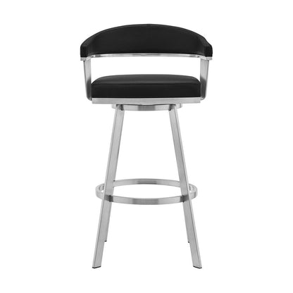 29" Black And Silver Fabric And Iron Backless Bar Height Swivel Bar Chair HomeRoots