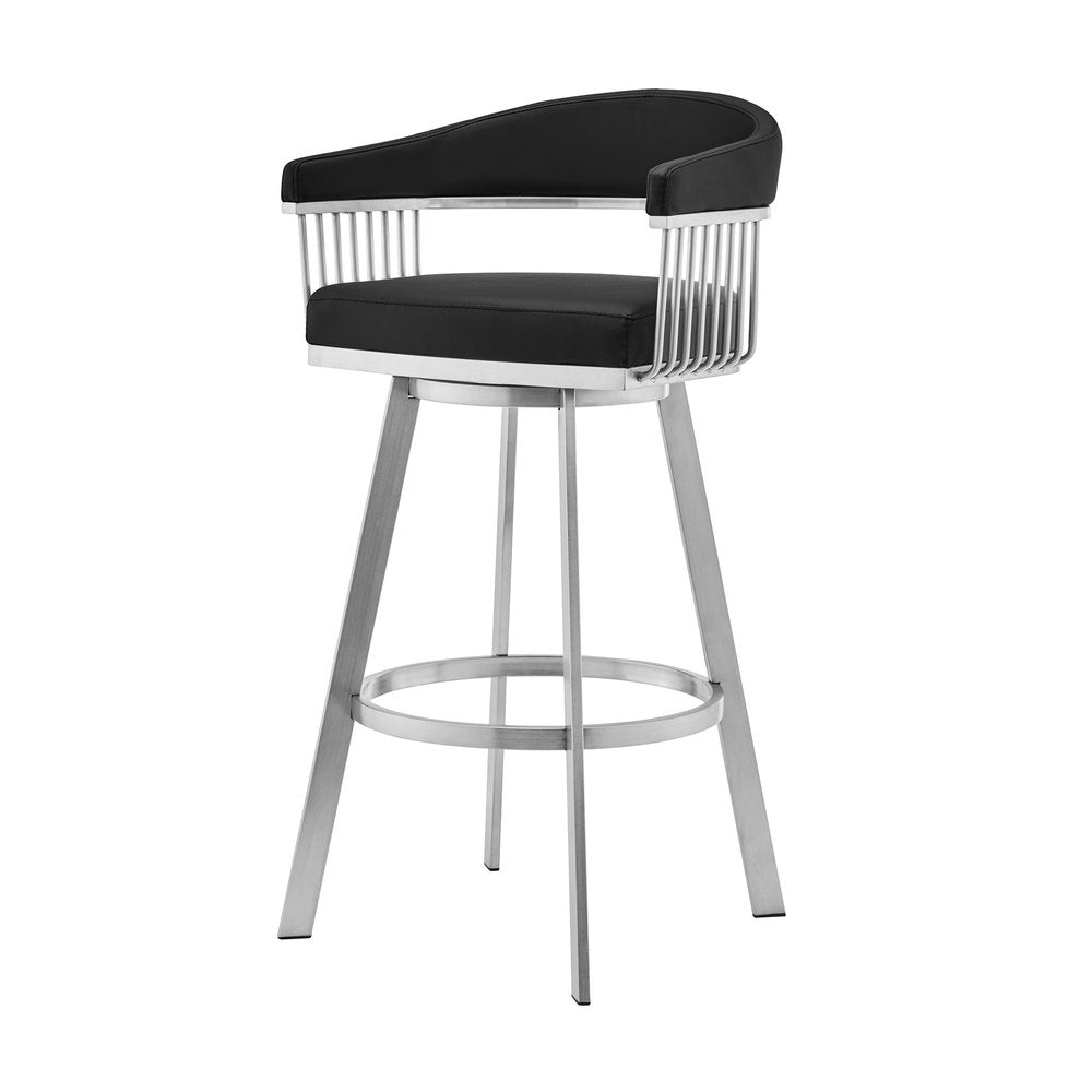 29" Black And Silver Fabric And Iron Backless Bar Height Swivel Bar Chair HomeRoots