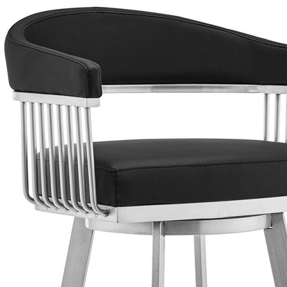 29" Black And Silver Fabric And Iron Backless Bar Height Swivel Bar Chair HomeRoots