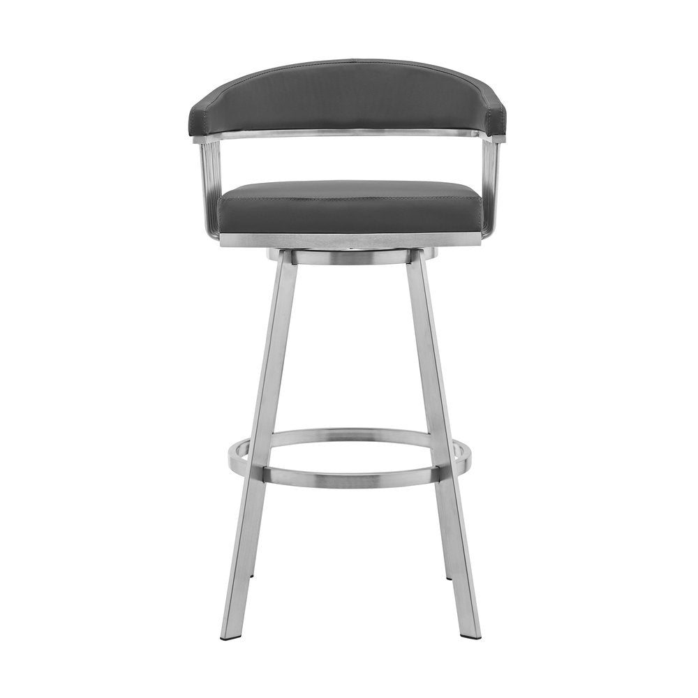 29" Gray And Silver Fabric And Iron Backless Bar Height Swivel Bar Chair HomeRoots