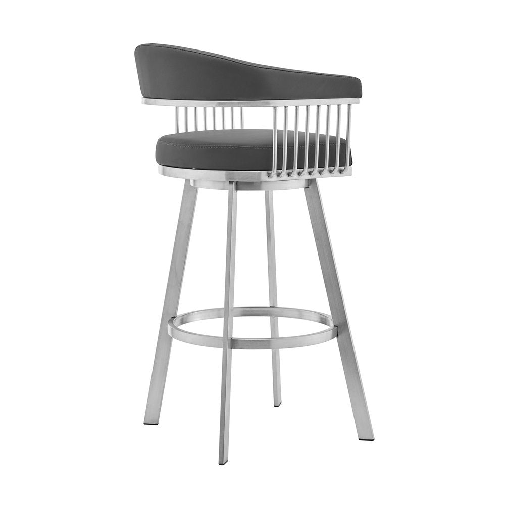29" Gray And Silver Fabric And Iron Backless Bar Height Swivel Bar Chair HomeRoots