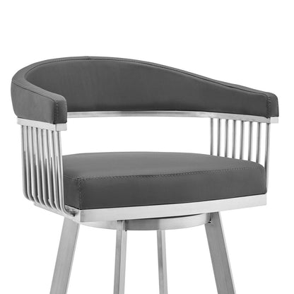 29" Gray And Silver Fabric And Iron Backless Bar Height Swivel Bar Chair HomeRoots