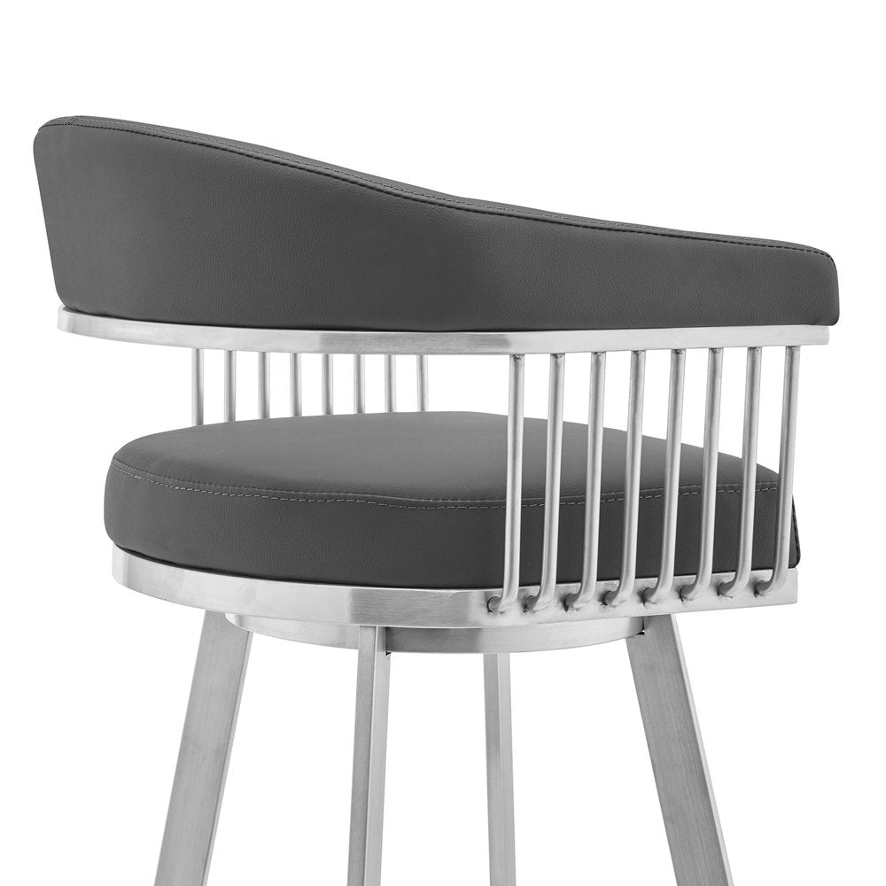 29" Gray And Silver Fabric And Iron Backless Bar Height Swivel Bar Chair HomeRoots