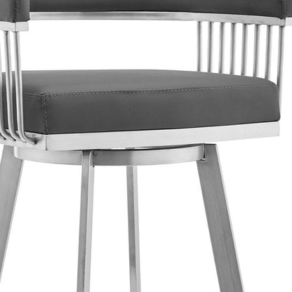29" Gray And Silver Fabric And Iron Backless Bar Height Swivel Bar Chair HomeRoots