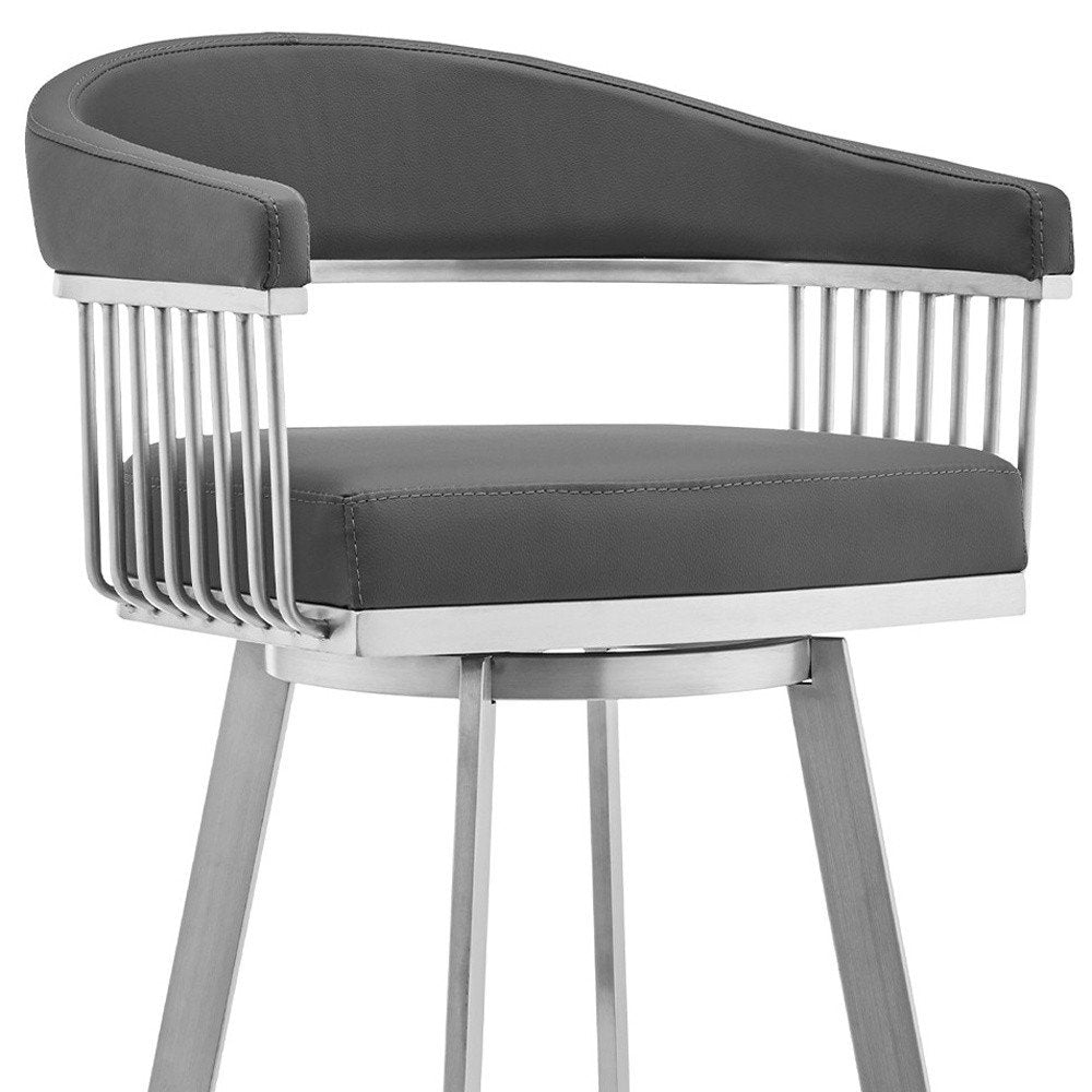 29" Gray And Silver Fabric And Iron Backless Bar Height Swivel Bar Chair HomeRoots