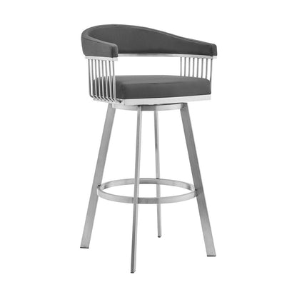 29" Gray And Silver Fabric And Iron Backless Bar Height Swivel Bar Chair HomeRoots