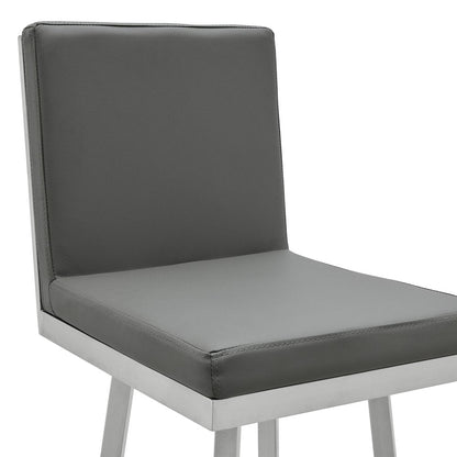 30" Gray And Silver Faux Leather And Faux Leather And Iron Bar Height Swivel Bar Chair HomeRoots