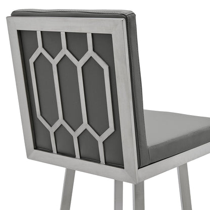 30" Gray And Silver Faux Leather And Faux Leather And Iron Bar Height Swivel Bar Chair HomeRoots