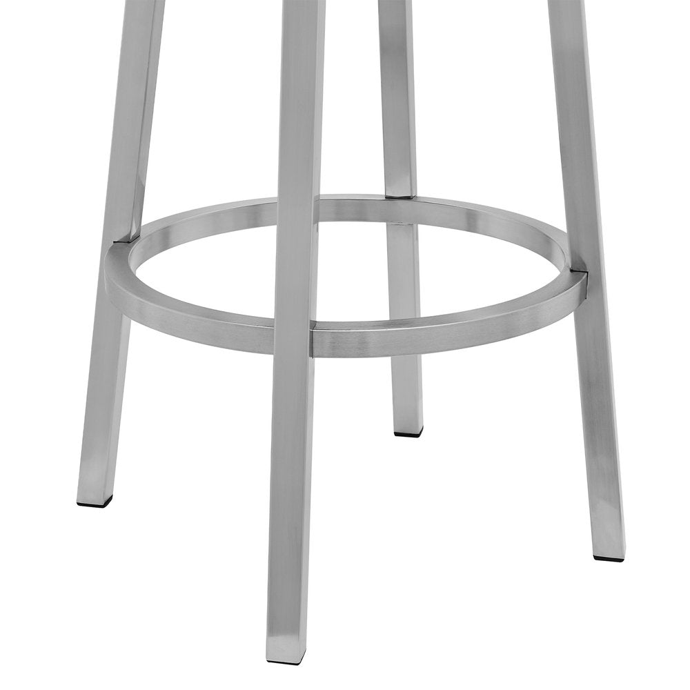 30" Gray And Silver Faux Leather And Faux Leather And Iron Bar Height Swivel Bar Chair HomeRoots