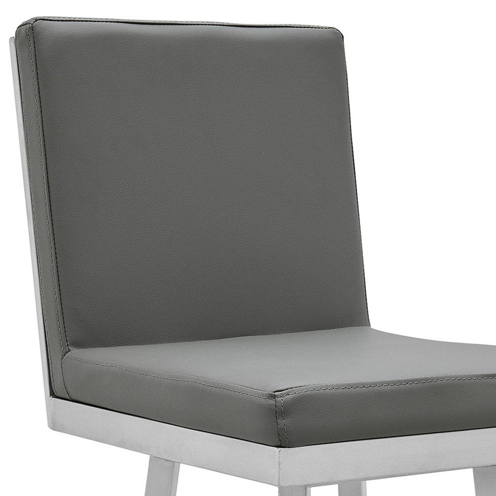 30" Gray And Silver Faux Leather And Faux Leather And Iron Bar Height Swivel Bar Chair HomeRoots