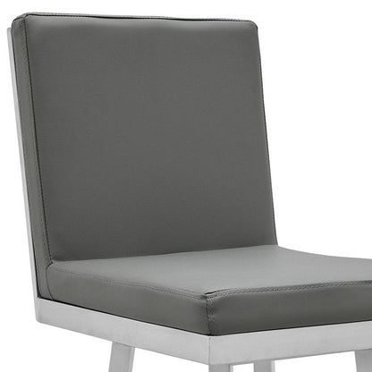 30" Gray And Silver Faux Leather And Faux Leather And Iron Bar Height Swivel Bar Chair HomeRoots