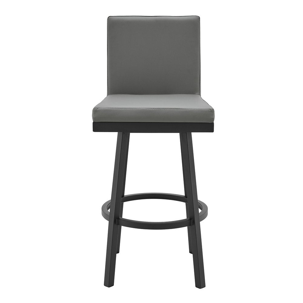30" Gray And Black Faux Leather And Fabric And Iron Bar Height Swivel Bar Chair HomeRoots