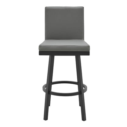 30" Gray And Black Faux Leather And Fabric And Iron Bar Height Swivel Bar Chair HomeRoots