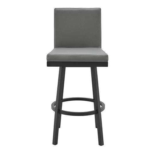 30" Gray And Black Faux Leather And Fabric And Iron Bar Height Swivel Bar Chair HomeRoots