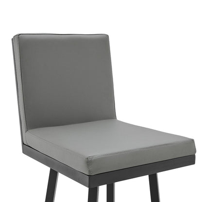 30" Gray And Black Faux Leather And Fabric And Iron Bar Height Swivel Bar Chair HomeRoots