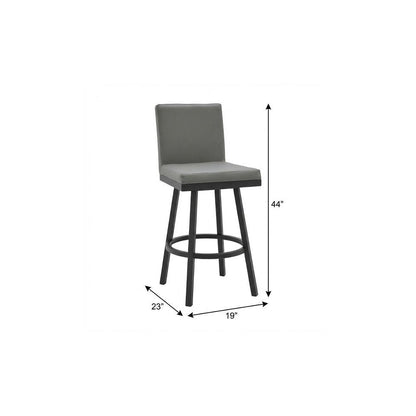 30" Gray And Black Faux Leather And Fabric And Iron Bar Height Swivel Bar Chair HomeRoots