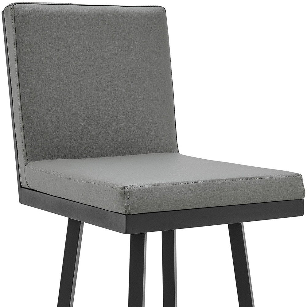 30" Gray And Black Faux Leather And Fabric And Iron Bar Height Swivel Bar Chair HomeRoots