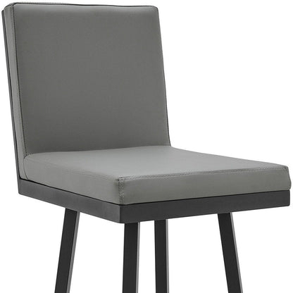 30" Gray And Black Faux Leather And Fabric And Iron Bar Height Swivel Bar Chair HomeRoots