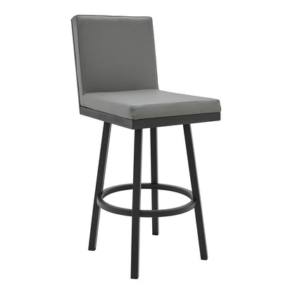 30" Gray And Black Faux Leather And Fabric And Iron Bar Height Swivel Bar Chair HomeRoots
