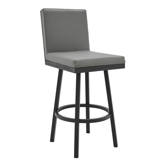 30" Gray And Black Faux Leather And Fabric And Iron Bar Height Swivel Bar Chair HomeRoots