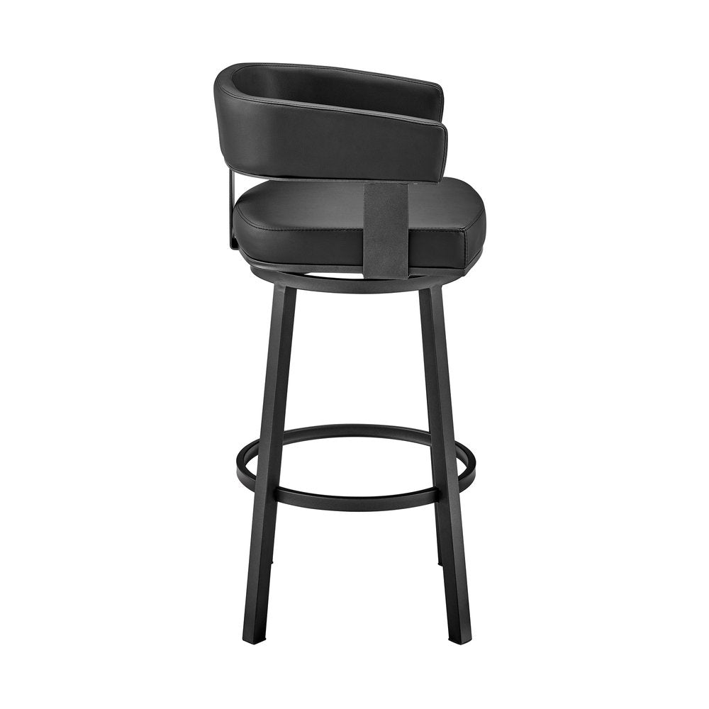 26" Black Fabric And Iron Low Back Counter Height Swivel Bar Chair HomeRoots