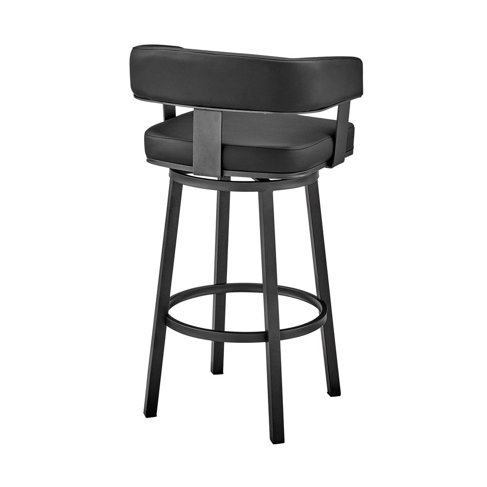26" Black Fabric And Iron Low Back Counter Height Swivel Bar Chair HomeRoots