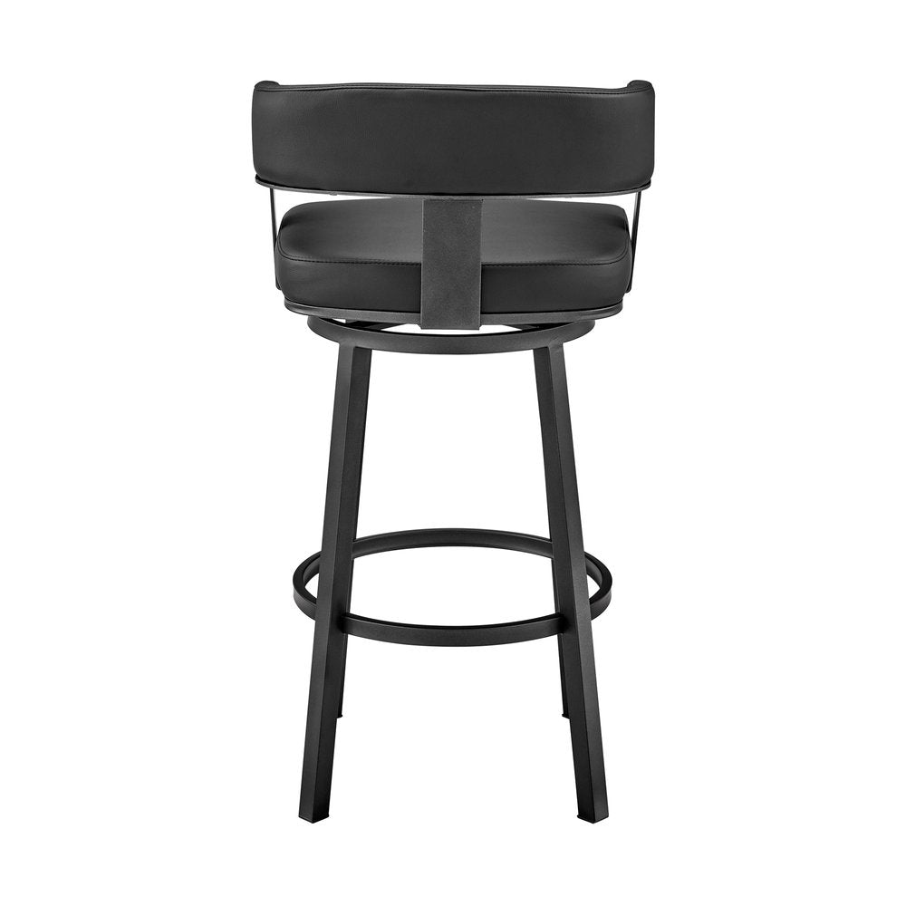 26" Black Fabric And Iron Low Back Counter Height Swivel Bar Chair HomeRoots