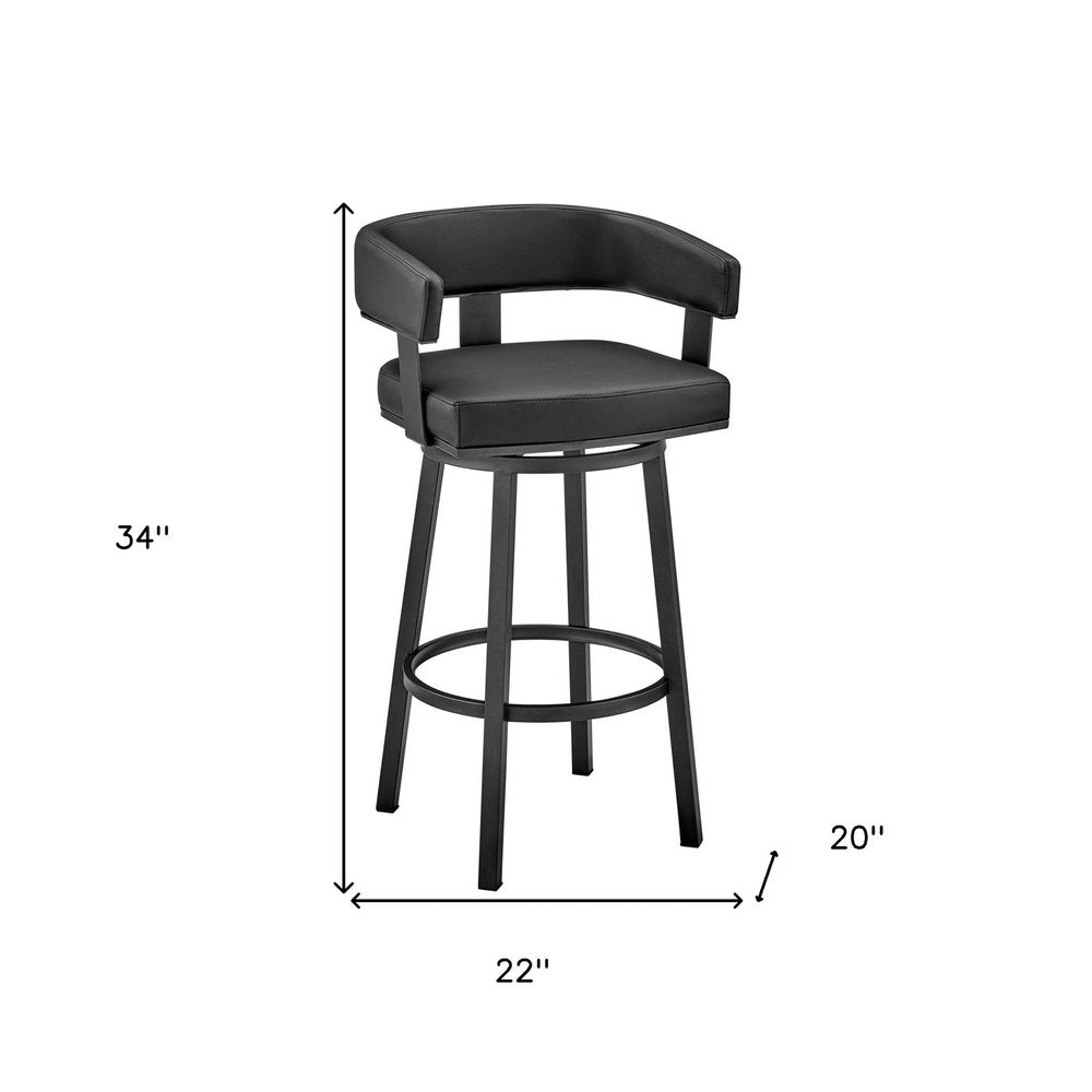 26" Black Fabric And Iron Low Back Counter Height Swivel Bar Chair HomeRoots