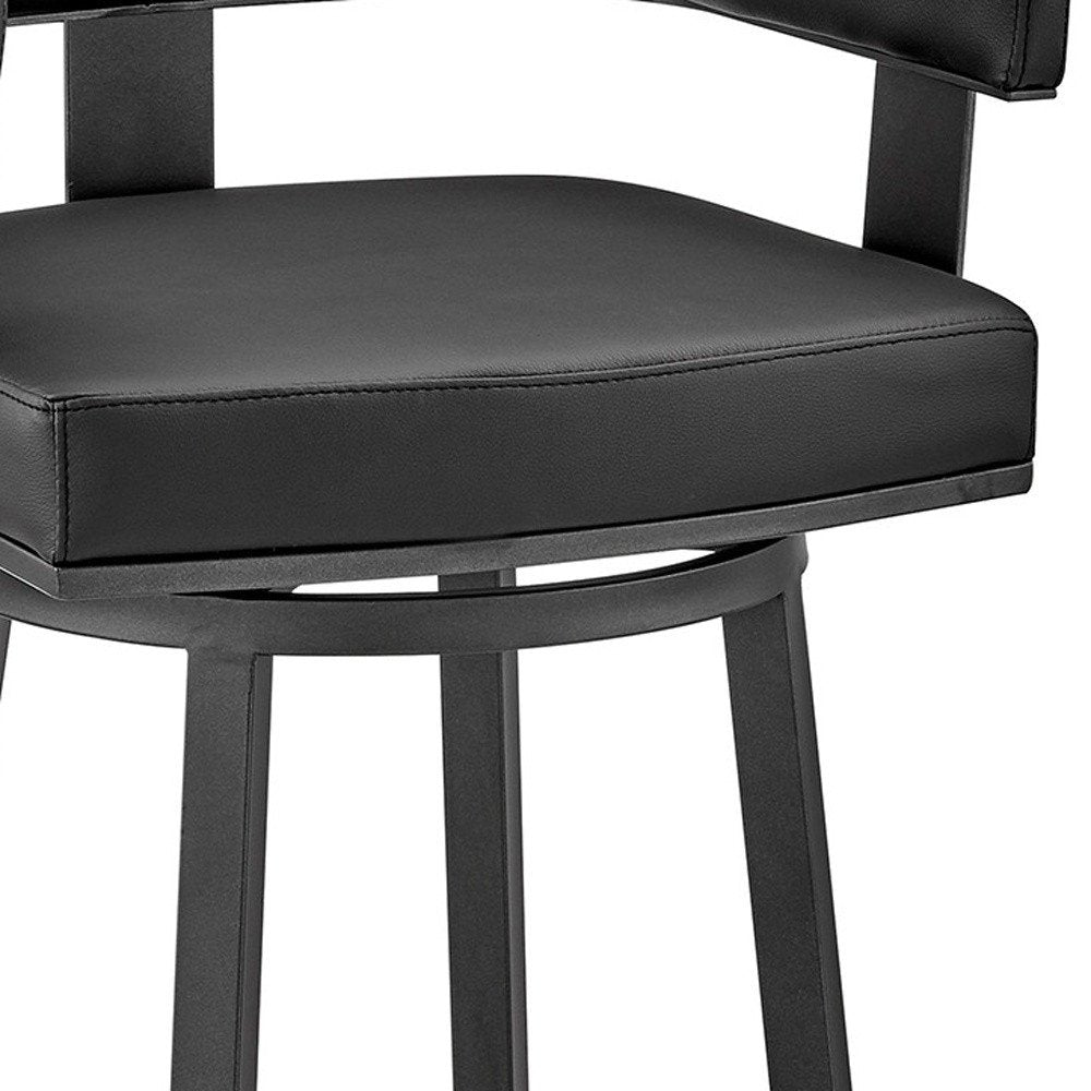 26" Black Fabric And Iron Low Back Counter Height Swivel Bar Chair HomeRoots