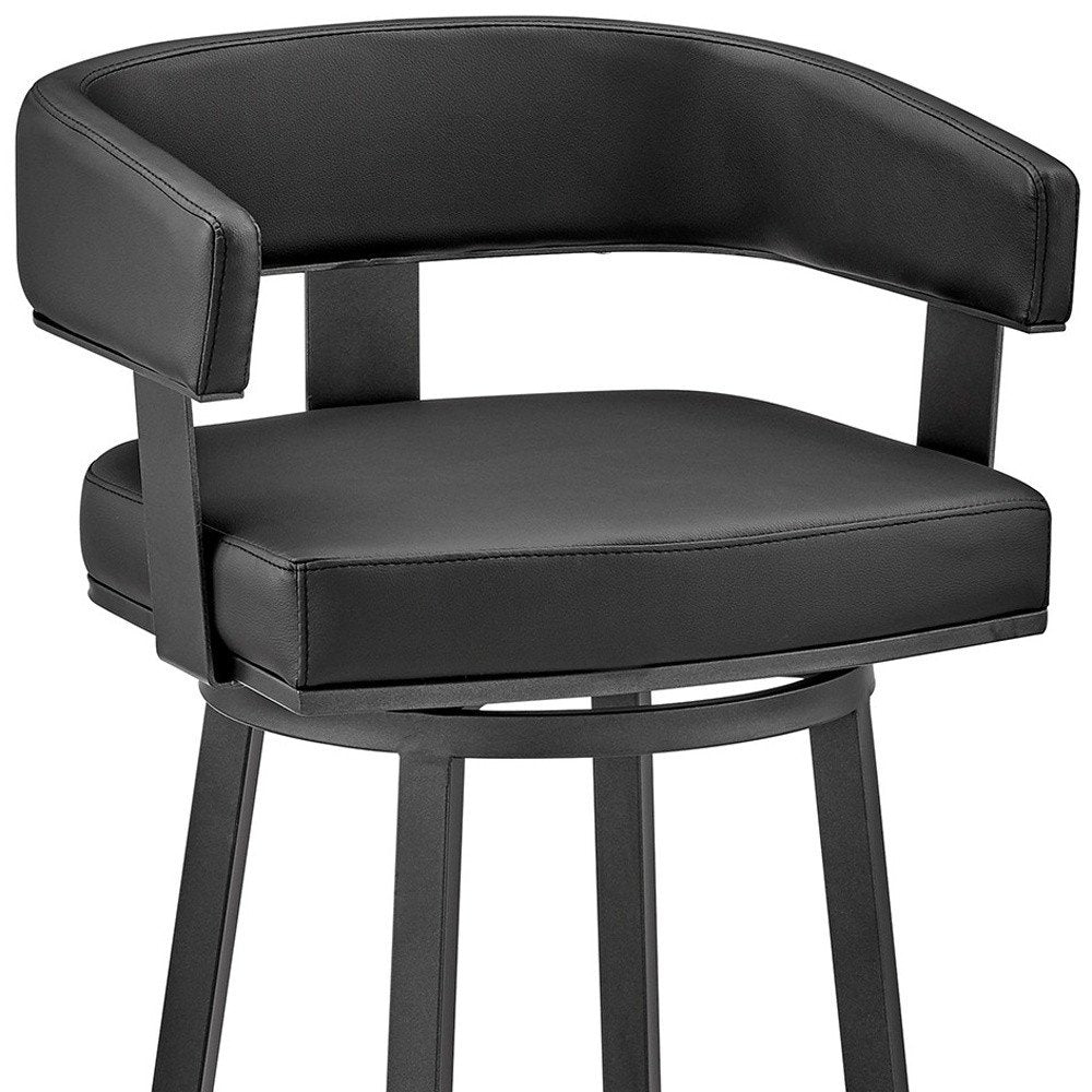 26" Black Fabric And Iron Low Back Counter Height Swivel Bar Chair HomeRoots