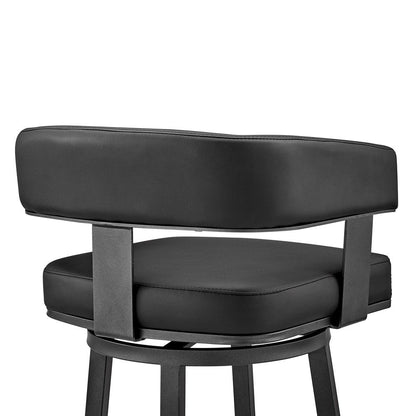 30" Black Faux Leather And Fabric And Iron Low Back Bar Height Swivel Bar Chair HomeRoots