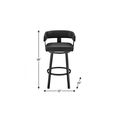 30" Black Faux Leather And Fabric And Iron Low Back Bar Height Swivel Bar Chair HomeRoots