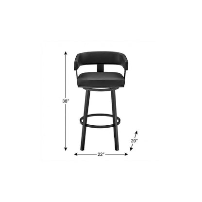 30" Black Faux Leather And Iron Swivel Low Back Bar Height Bar Chair