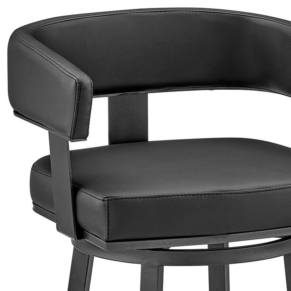 30" Black Faux Leather And Fabric And Iron Low Back Bar Height Swivel Bar Chair HomeRoots