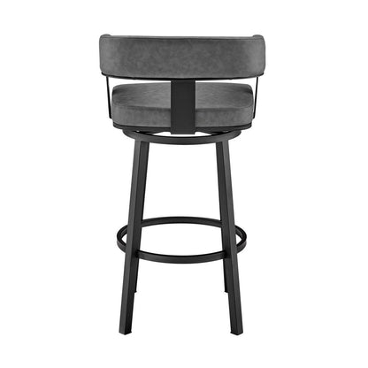 30" Gray And Black Fabric And Iron Low Back Bar Height Swivel Bar Chair HomeRoots