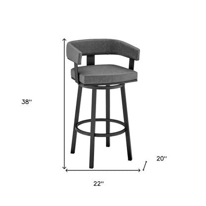 30" Gray And Black Fabric And Iron Low Back Bar Height Swivel Bar Chair HomeRoots
