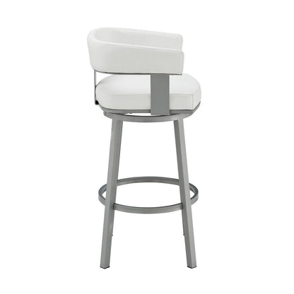 30" White And Gray Faux Leather And Iron Swivel Low Back Bar Height Bar Chair HomeRoots