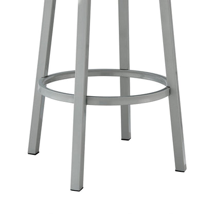 30" White And Gray Faux Leather And Fabric And Iron Low Back Bar Height Swivel Bar Chair HomeRoots
