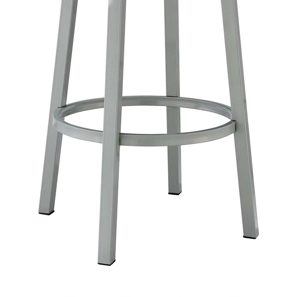 30" White And Gray Faux Leather And Fabric And Iron Low Back Bar Height Swivel Bar Chair HomeRoots