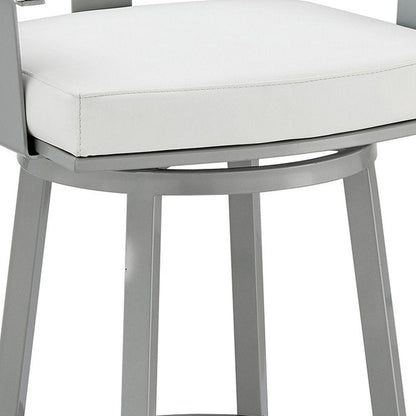 30" White And Gray Faux Leather And Fabric And Iron Low Back Bar Height Swivel Bar Chair HomeRoots