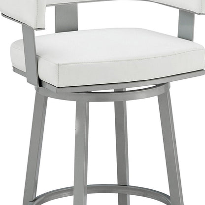 30" White And Gray Faux Leather And Fabric And Iron Low Back Bar Height Swivel Bar Chair HomeRoots