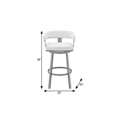 30" White And Gray Faux Leather And Fabric And Iron Low Back Bar Height Swivel Bar Chair HomeRoots